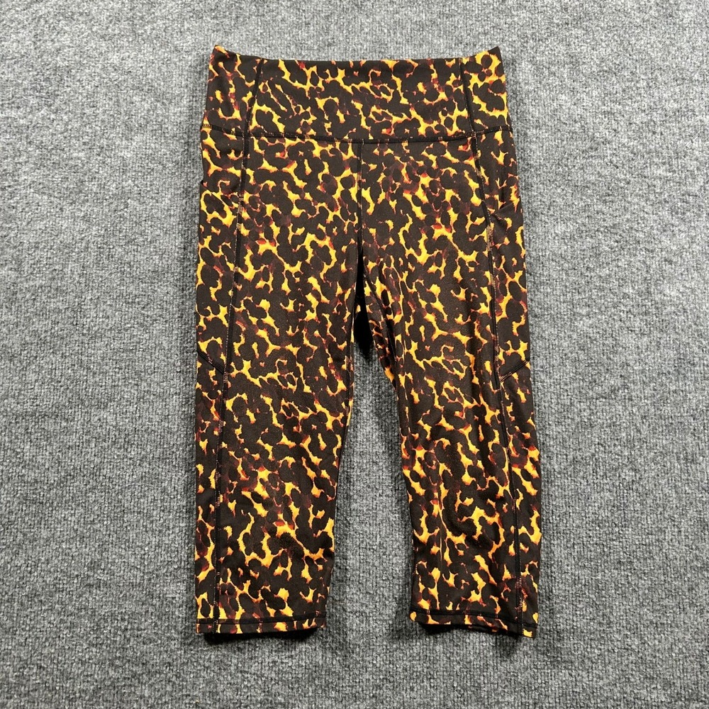 Fabletics Leggings Womens Size S Orange Leopard Print PureLuxe Cropped Pocket